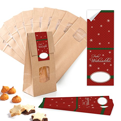 Logbuch-Verlag 10 Gebäckbeutel mit Sichtfenster für Tee Gewürze Weihnachten Plätzchen Gebäck Pralinen 10 x 6,5 x 27 cm Papiertüten von Logbuch-Verlag