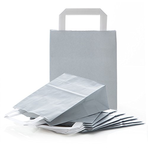 Logbuch-Verlag 10 Geschenktüten grau silber mit Henkel weiß - Papiertüten zum Befüllen Geschenk Kunden Mitarbeiter Verpackung 18 x 8 x 22 cm von Logbuch-Verlag
