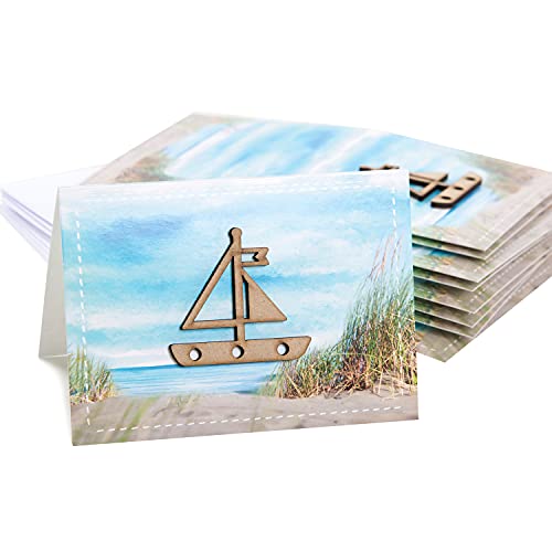 Logbuch-Verlag 10 Glückwunschkarten mit Segelschiff aus Holz - Geburtstagskarte mit Deko - maritime Klappkarte OHNE TEXT mit Kuvert Set von Logbuch-Verlag