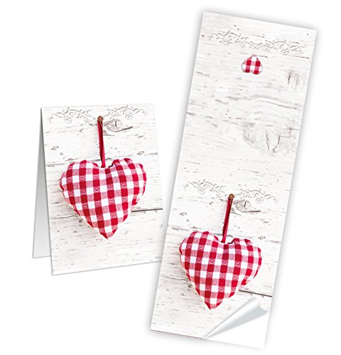 Logbuch-Verlag 10 HERZ weiß rot kariert Aufkleber Banderole Geschenk Verpackung Gastgeschenk Hochzeit Weihnachten Sticker Etikett 5 x 14,8 cm Deko von Logbuch-Verlag