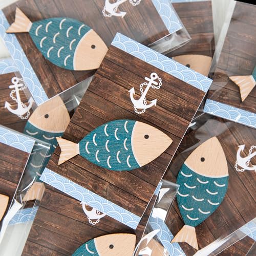 Logbuch-Verlag 10 kleine Geschenke für Gäste Kommunion Tischdeko give-away blau Konfirmation Fische Holz 8,5 x 5,5 cm von Logbuch-Verlag