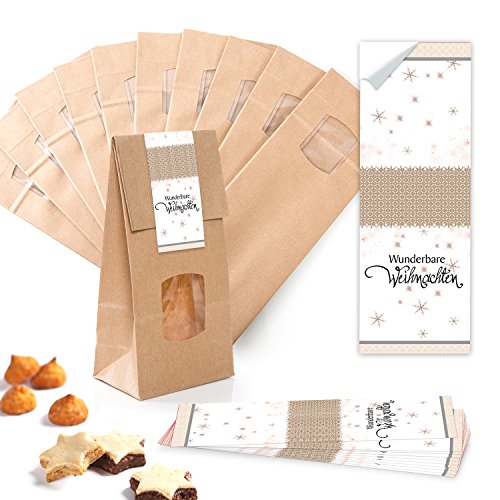 Logbuch-Verlag 10 kleine Kraftpapier Fenster Tüten Weihnachten braun natur weiß Gebäckbeutel 10 x 6,5 x 27 cm mit Aufkleber Logbuch-Verlag 10 kleine Kraftpapier Fenster Tüten Weihnachten braun natur weiß Gebäckbeutel 10 x 6,5 x 27 cm mit Aufkleber von Logbuch-Verlag