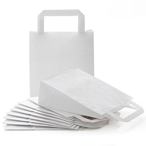 Logbuch-Verlag 10 kleine Papiertüten weiß - Papiertragetaschen 18 x 8 x 22 cm - Henkeltüten Geschenktüten aus Papier mit Henkel - Verpackung Geschenkverpackung neutral von Logbuch-Verlag