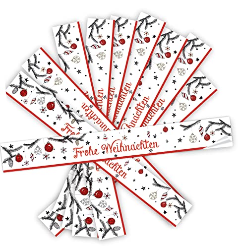 Logbuch-Verlag 10 lange Aufkleber FROHE WEIHNACHTEN rot weiß schwarz 5 x 42 cm Banderolen z. Verschließen v. Kartons Versandtaschen Weihnachtsverpackung von Logbuch-Verlag