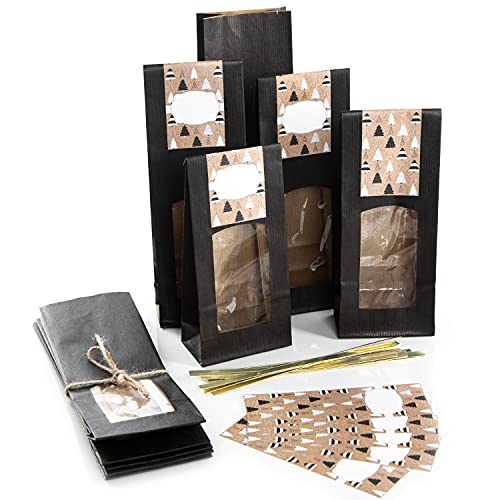 Logbuch-Verlag 10 schwarze Standbodenbeutel für 250-500 g Inhalt - weihnachtliche Papiertüte mit Sichtfenster 26,5 x 8,5 x 5 cm von Logbuch-Verlag