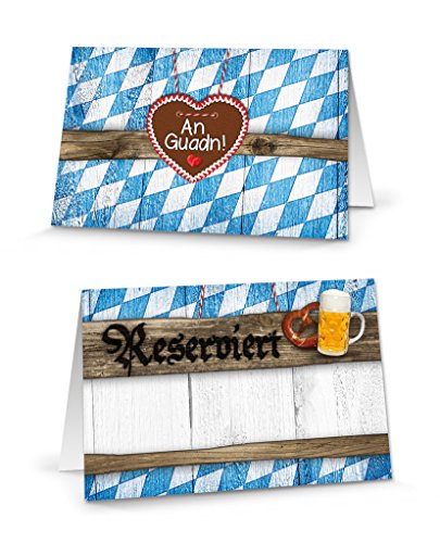 Logbuch-Verlag 100 Reserviertschilder bayerisch blau weiß rustikal zum Beschriften - Tischreservierung Bayern Hotel Wirtshaus Oktoberfest Bierzelt Deko von Logbuch-Verlag