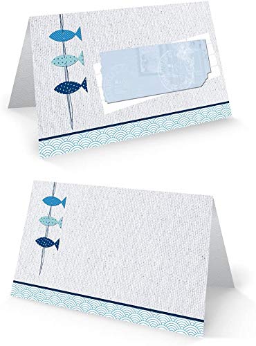 Logbuch-Verlag 100 Tischkarten 3 FISCHE blau weiß maritim türkis Namensschilder Taufe Kommunion Geburtstag Hochzeit Sommer von Logbuch-Verlag