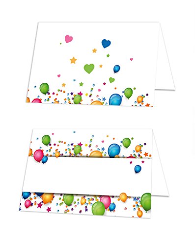 Logbuch-Verlag 100 Tischkarten LUFTBALLONS Geburtstag Kinder Namensschilder Silvester Party Sitzkarten Platzkarten weiß von Logbuch-Verlag