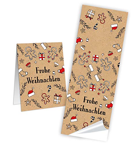 Logbuch-Verlag 100 Weihnachtsaufkleber lang LEBKUCHENMANN Kraftpapier schwarz rot braun 5 x 14,5 cm Banderole Sticker Etikett selbstklebend FROHE WEIHNACHTN von Logbuch-Verlag