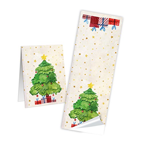 Logbuch-Verlag 100 Weihnachtsaufkleber mit Weihnachtsbaum grün beige 5 x 14,8 cm - lange Aufkleber Sticker selbstklebend zu Weihnachten als Geschenkband Packband Verzierung Geschenktüten von Logbuch-Verlag