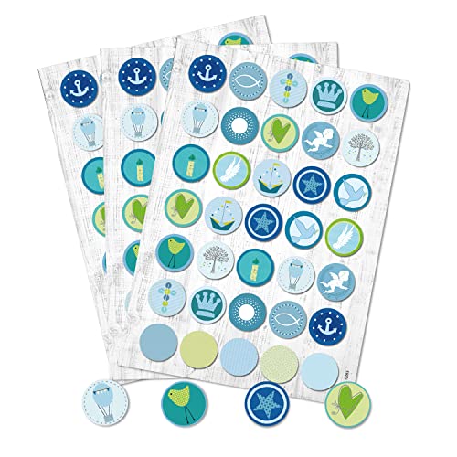 Logbuch-Verlag 105 blau türkise Kinder Kommunion Aufkleber Sticker selbstklebend Anker Schiff Engel Fische Taufe Geburtstag rund 3 cm Kinderaufkleber maritim Deko von Logbuch-Verlag