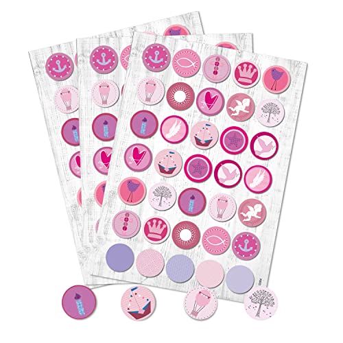 Logbuch-Verlag 105 runde rosa pink Aufkleber Sticker Fische Anker Krone Taufe Geburtstag Herz Basteln Mädchen Kommunion… von Logbuch-Verlag