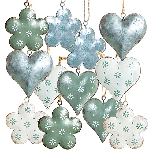 Logbuch-Verlag 12 Herzen Blumen Osteranhänger Osterschmuck mit Schnur zum Aufhängen Deko Geschenk Anhänger 6 cm weiß grün Silber Vintage Logbuch-Verlag 12 Herzen Blumen Osteranhänger Osterschmuck mit Schnur zum Aufhängen Deko Geschenk Anhänger 6 cm weiß grün Silber Vintage von Logbuch-Verlag