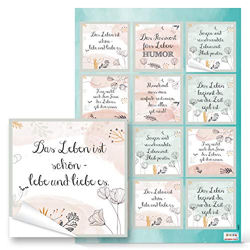Logbuch-Verlag 12 Sprüche Aufkleber 6 x 6 cm Geburtstag Postkarten verzieren quadratisch pastellfarben Mutmacher Liebe von Logbuch-Verlag