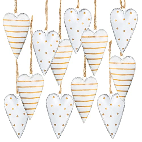 Deko Herzen zum Aufhängen, 12er Set: Herzanhänger Metall, Metallherzen Anhänger, Dekoherzen Hochzeit, Sommer, Taufe, Hochzeitssdeko Zweige, Blechherzen Hängedeko, Dekoanhänger Herz, Weiß & Gold, 7 cm Deko Herzen zum Aufhängen, 12er Set: Herzanhänger Metall, Metallherzen Anhänger, Dekoherzen Hochzeit, Sommer, Taufe, Hochzeitssdeko Zweige, Blechherzen Hängedeko, Dekoanhänger Herz, Weiß & Gold, 7 cm von Logbuch-Verlag