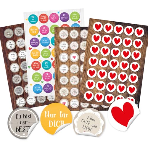 Logbuch-Verlag 140 Aufkleber Geburtstag Liebe Schön dass du da bist Valentinstag Sticker für Karten Ø 3,2 cm klein rund von Logbuch-Verlag