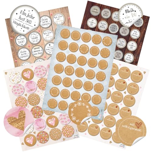 Logbuch-Verlag 142 Aufkleber Set Sprüche Herzen Marmeladengläser Verzierung Geschenkaufkleber Geburtstag SET Geschenk von Logbuch-Verlag