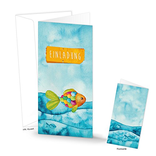 Logbuch-Verlag 15 Einladungskarten maritim türkis bunt mit Regenbogenfisch - EINLADUNG Klappkarten mit Kuvert von Logbuch-Verlag