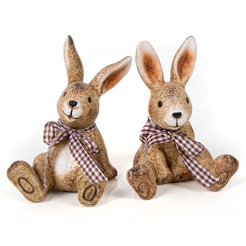 Logbuch-Verlag 2 Keramik Osterhasen Figuren Ostern Deko Hasen zum Hinstellen kleines Ostergeschenk braun 10 cm von Logbuch-Verlag