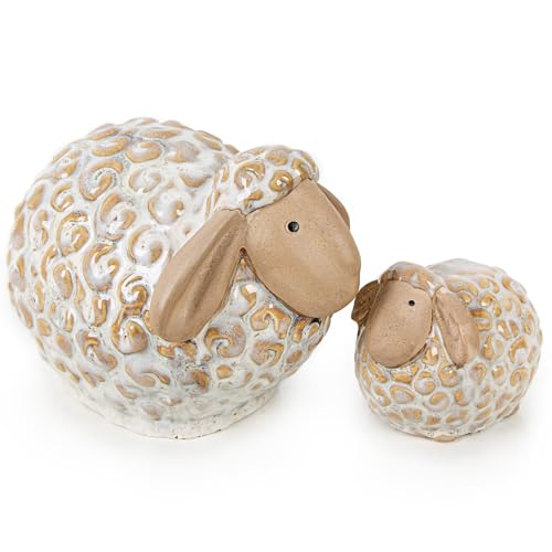 Logbuch-Verlag 2 Schafe Figuren aus Porzellan beige weiß Osterdekoration Tischdekoration Ostern 9,5-17 cm von Logbuch-Verlag