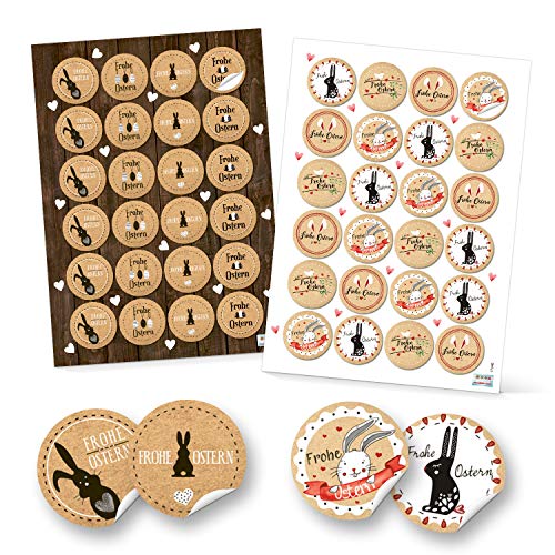Logbuch-Verlag 2 x 24 Frohe Ostern Sticker braun weiß Osteraufkleber Osteretiketten rund Ø 4 cm Osterkarte basteln von Logbuch-Verlag