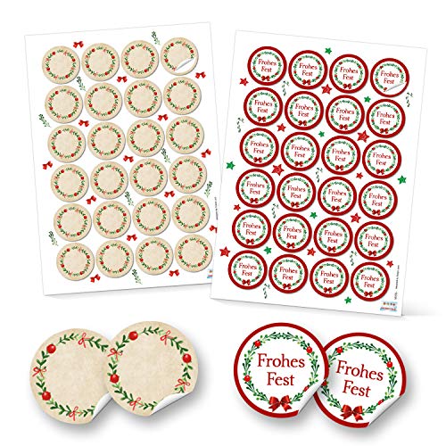 Logbuch-Verlag 2 x 24 Weihnachtsaufkleber zum Beschriften & mit Text FROHES FEST - Verzierung für Weihnachtsverpackungen von Logbuch-Verlag