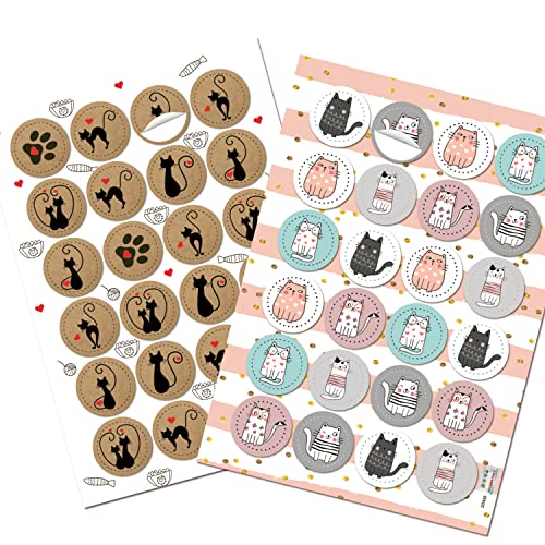 Logbuch-Verlag 2 x 24 Katzen Sticker Aufkleber rund 4 cm Deko Vier Pfoten Kindersticker Geschenk von Logbuch-Verlag