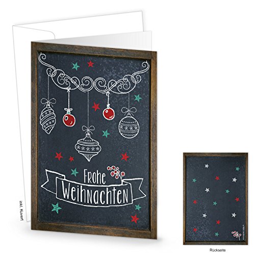 Logbuch-Verlag 20 Frohe Weihnachten Klappkarten schwarz weiß braun Kreidetafel-Optik - Weihnachtskarte DIN A6 leer zum Beschriften & Bedrucken von Logbuch-Verlag