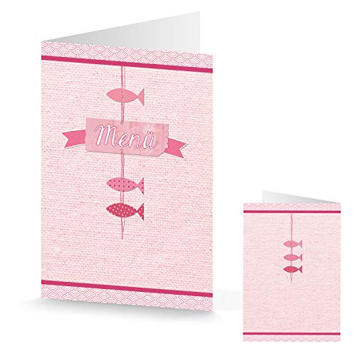 Logbuch-Verlag 20 Menükarten rosa Fische maritim DIN A5 Speisekarte zum Bedrucken Beschriften - maritim pink rosé - Taufe Kommunion von Logbuch-Verlag
