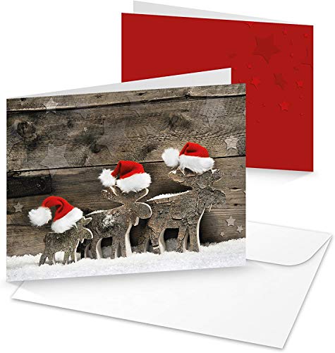 Logbuch-Verlag 20 Weihnachtkarten 3 RENTIERE rot weiß braun Fotomotiv Doppelkarte Weihnachtsmann Santa Klappkarte Kunden Mitarbeiter Freunde von Logbuch-Verlag