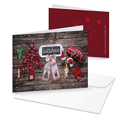 Logbuch-Verlag 20 Weihnachtsgutschein Karten DIN A6 Klappkarten MIT KUVERT Geschenkgutschein Weihnachten Gutschein leer zum Beschriften rot braun von Logbuch-Verlag