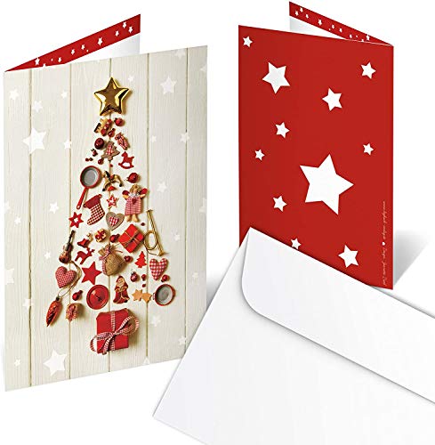 Logbuch-Verlag 20 Weihnachtskarten zum Beschriften - Grußkarten Klappkarten Weihnachten DIN A6 leer ohne Text - rot weiß Baum Sterne von Logbuch-Verlag