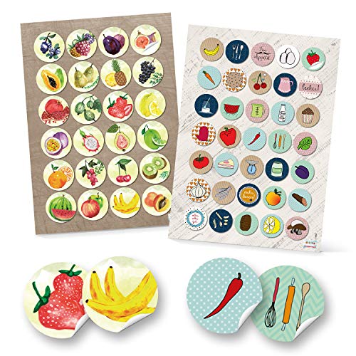 Logbuch-Verlag Aufkleber Set Früchte Küche Gemüse Kinder Sticker rund Etiketten lernen basteln 3 + 4 cm von Logbuch-Verlag