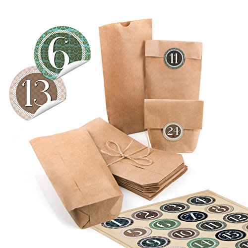 Logbuch-Verlag 24 Adventskalender Papiertüten zum Befüllen mit vintage Zahlenaufkleber Verpackung 10,7 x 22 x 4,2 cm Logbuch-Verlag 24 Adventskalender Papiertüten zum Befüllen mit vintage Zahlenaufkleber Verpackung 10,7 x 22 x 4,2 cm von Logbuch-Verlag