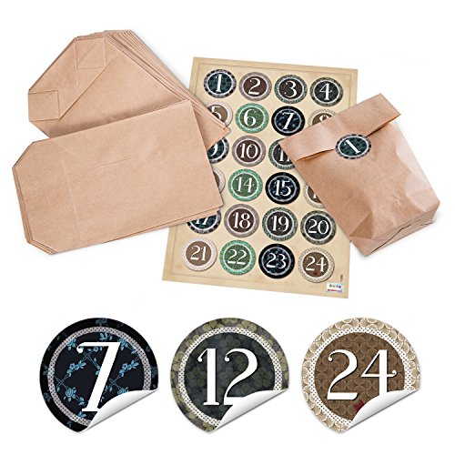 Logbuch-Verlag 24 Adventskalender Papiertüten zum Befüllen mit vintage Zahlenaufkleber grün braun Verpackung 14 x 22 x 5,5 cm Logbuch-Verlag 24 Adventskalender Papiertüten zum Befüllen mit vintage Zahlenaufkleber grün braun Verpackung 14 x 22 x 5,5 cm von Logbuch-Verlag