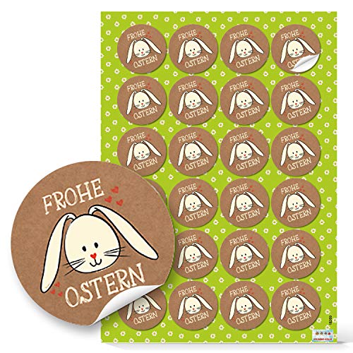 Logbuch-Verlag 24 Aufkleber Frohe Ostern rund 4 cm Osterhase Hase Kraftpapier Kinder Sticker Verpackung von Logbuch-Verlag