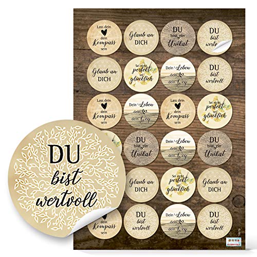 Logbuch-Verlag 24 Aufkleber MOTIVATION Sprüche Geburtstag Weisheiten Statements vintage natur Kraftpapier Look rund 4 cm von Logbuch-Verlag