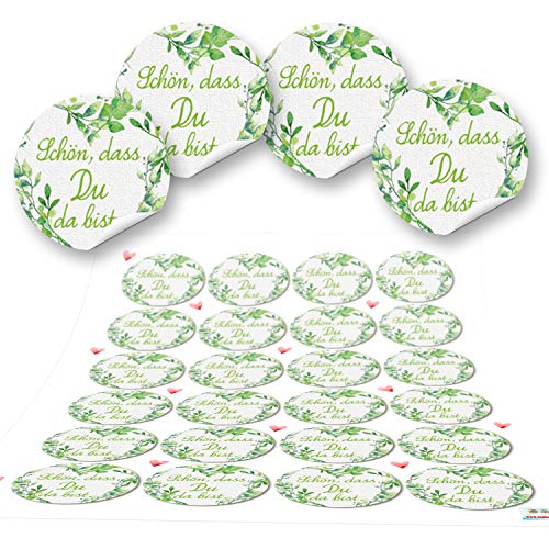 Logbuch-Verlag 24 Aufkleber SCHÖN DASS DU DA BIST rund grün hellgrün weiß 4 cm Gastgeschenke Hochzeit Kommunion Konfirmation Logbuch-Verlag 24 Aufkleber SCHÖN DASS DU DA BIST rund grün hellgrün weiß 4 cm Gastgeschenke Hochzeit Kommunion Konfirmation von Logbuch-Verlag