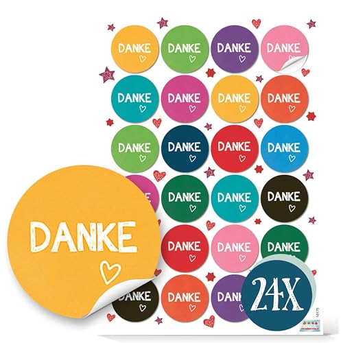 Spruchaufkleber, 24er Set: Runde Sticker mit Sprüchen, Aufkleber Danke Rund, Dankesaufkleber Spruch, Geschenkaufkleber Sprüche, Zum Aufkleben, Erwachsene & Kinder, Give-Away Bunt, Klein, ⌀ 4 cm von Logbuch-Verlag
