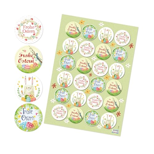 Aufkleber Set Ostern: 24 Runde Ostersticker, Hochwertiger Druck, Bunt mit Osterhasen & Frohe Ostern Schriftzug, Osteraufkleber für Geschenke, Tüten & Karten, Selbstklebend, Made in Germany, ⌀ 4 cm von Logbuch-Verlag