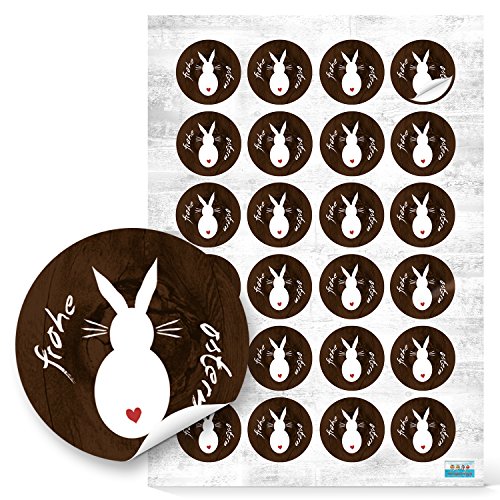 Logbuch-Verlag 24 Frohe Ostern Test Aufkleber rund 4 cm braun weiß rot Osterhase Hase Sticker von Logbuch-Verlag