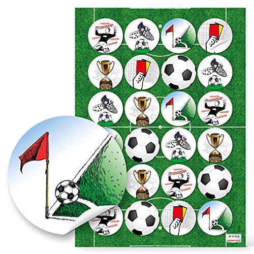 Logbuch-Verlag 24 Fußball Aufkleber Sticker Etiketten selbstklebend Deko Basteln Geschenkaufkleber Kinder Jungen Weltmeisterschaft Europameisterschaft Tor grün weiß schwarz rot von Logbuch-Verlag