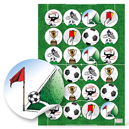 Logbuch-Verlag 24 Fußball Sticker Ø 4 cm Aufkleber mit Fußball-Motiven Tor Ball Pokal Etikettel für Kinder Junge Geburtstag Deko von Logbuch-Verlag