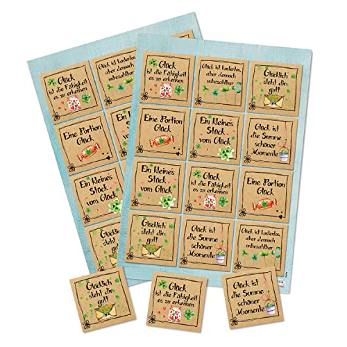 Logbuch-Verlag 24 Viel Glück Sticker Spruchaufkleber Neujahr Silvester Sprüche Glücksbringer Geburtstag Ostern Karte 6 x 6 cm von Logbuch-Verlag