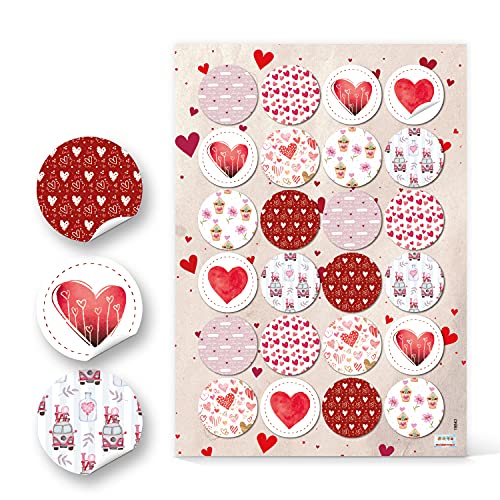 Logbuch-Verlag 24 Herzen Sticker rot rosa weiß Herzaufkleber Herz-Etiketten Geschenke Verpackung rund 4 cm Geburtstag von Logbuch-Verlag