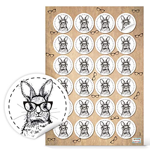 Logbuch-Verlag 24 Hipster Osterhasen Aufkleber - 4 cm rund selbstklebend - moderne Osteraufkleber schwarz weiß von Logbuch-Verlag