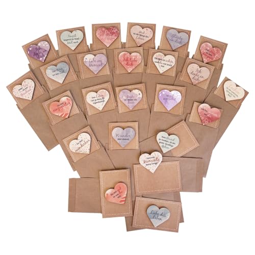 Logbuch-Verlag 24 Mini Geschenke Herz Glückstaler Sprüche mit Karte Kleinigkeit schenken für Freunde & Familie Geschenk Ostern Geburtstag 6,3 x 9,3 cm von Logbuch-Verlag