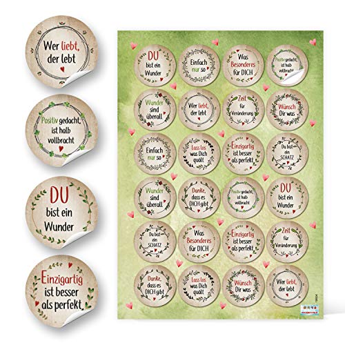 Logbuch-Verlag 24 Sprüche Sticker Motivation Liebe positives Mindset Geschenkaufkleber rund 4 cm von Logbuch-Verlag