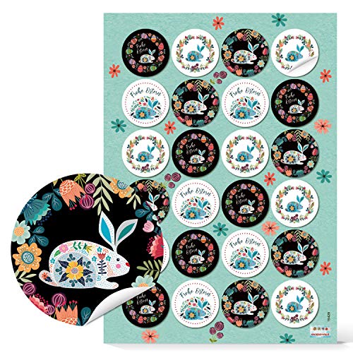 Logbuch-Verlag 24 Osteraufkleber schwarz bunt Osterhasen Frohe Ostern Aufkleber Sticker Deko Folklore-Stil Geschenkaufkleber von Logbuch-Verlag