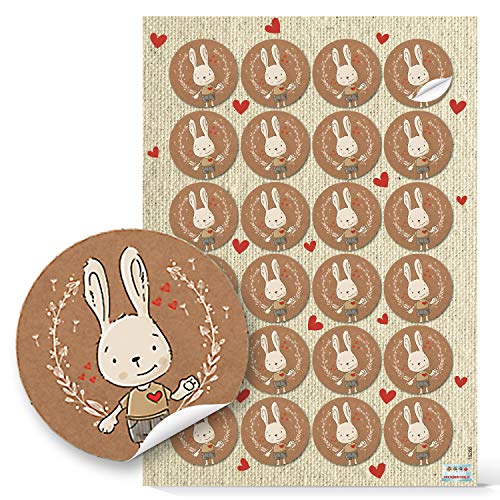 Logbuch-Verlag 24 Ostersticker Osterhase Aufkleber rund Ø 4 cm braun Ostern Sticker Hase Osternest Verzierung von Logbuch-Verlag